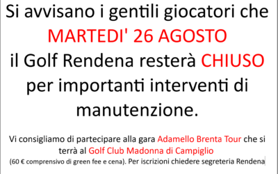 Martedi 26 Agosto chiuso per manutenzioni straordinarie